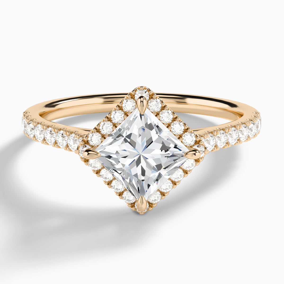 Princess Amara Kite Set Halo Engagement Ring In 14K Rose Gold - Lucenjuri