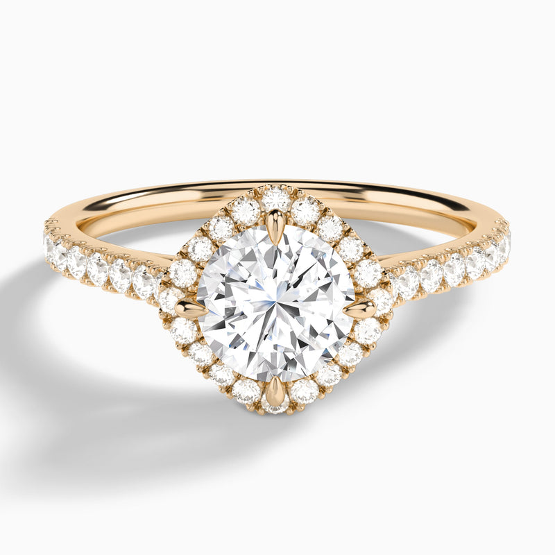 Round Amara Kite Set Halo Engagement Ring In 14K Rose Gold - Lucenjuri