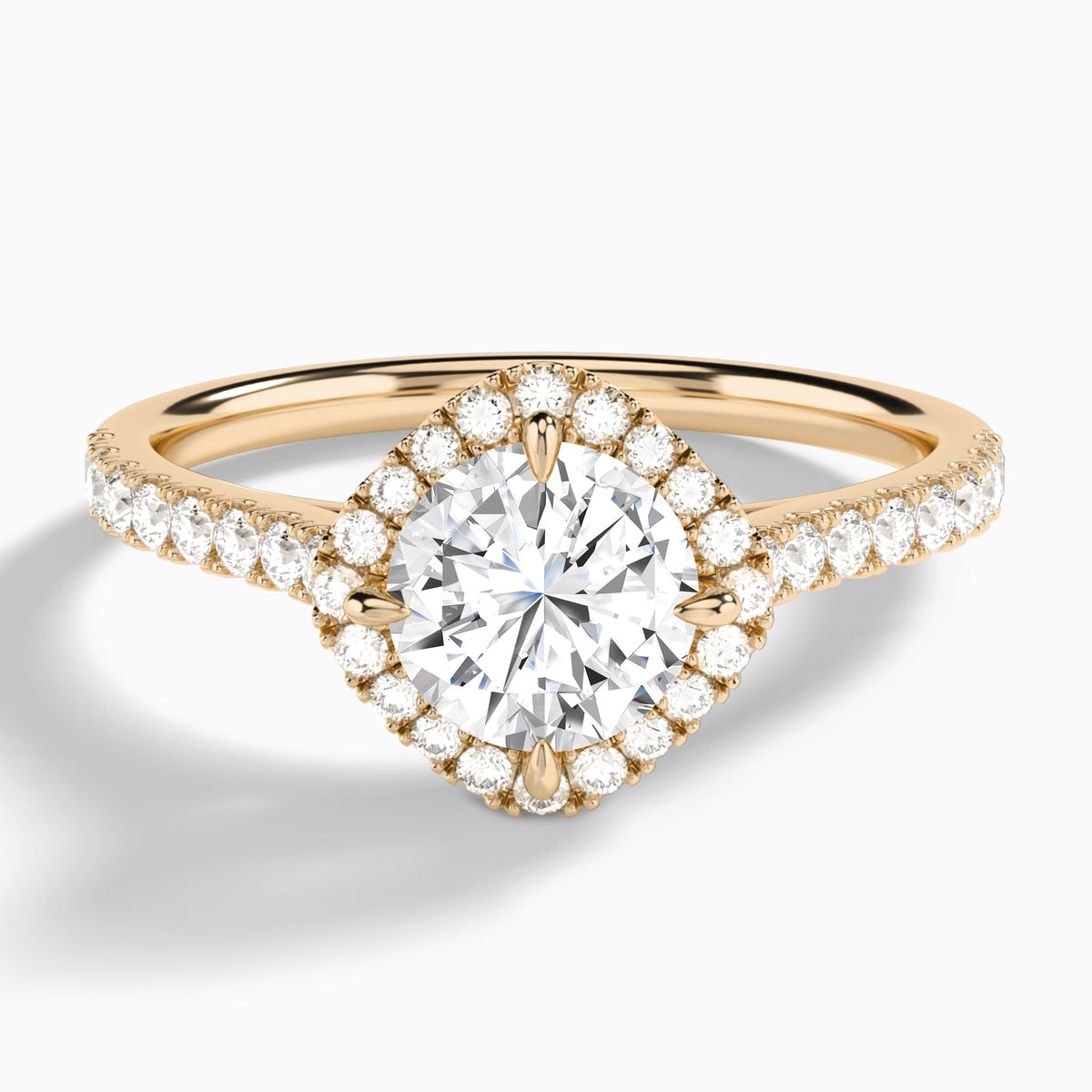 Round Amara Kite Set Halo Engagement Ring In 14K Rose Gold - Lucenjuri