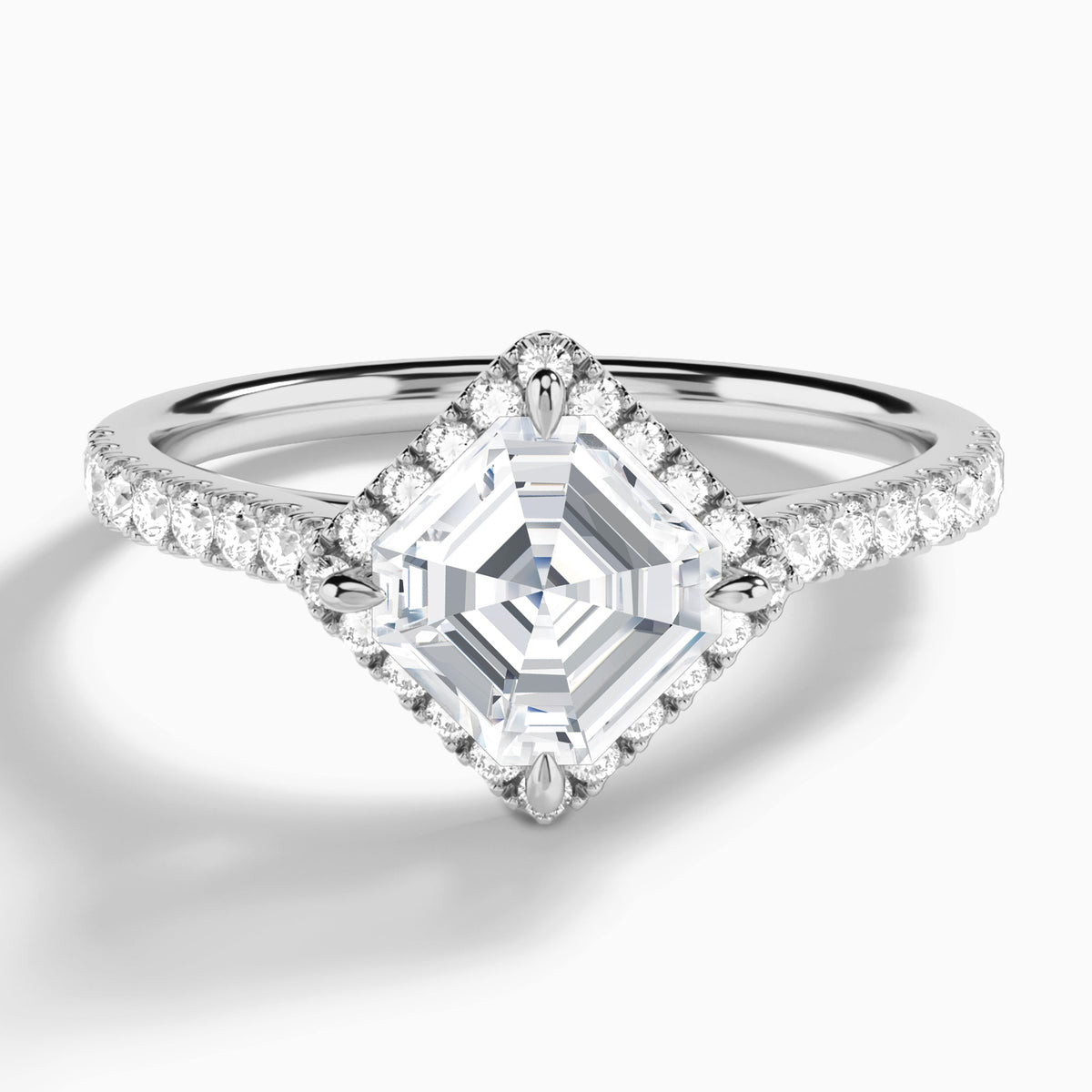 Asscher Amara Kite Set Halo Engagement Ring In 14K White Gold - Lucenjuri