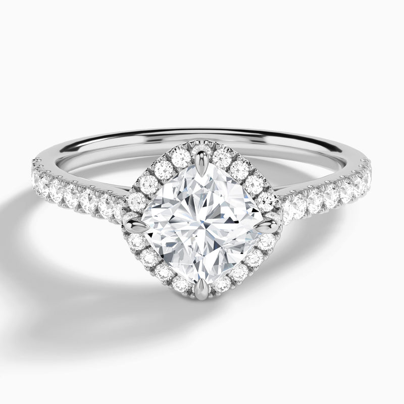 Cushion Amara Kite Set Halo Engagement Ring In 18K White Gold - Lucenjuri