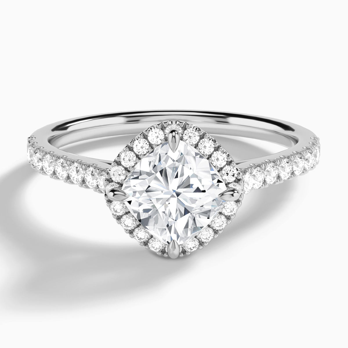 Cushion Amara Kite Set Halo Engagement Ring In 14K White Gold - Lucenjuri