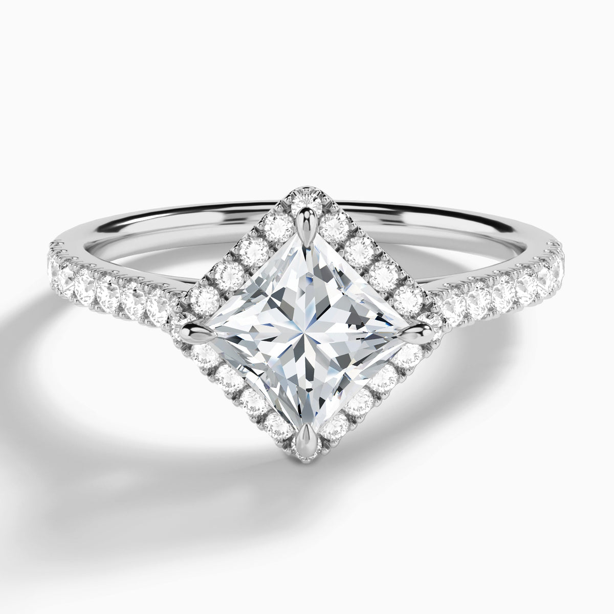 Princess Amara Kite Set Halo Engagement Ring In 14K White Gold - Lucenjuri
