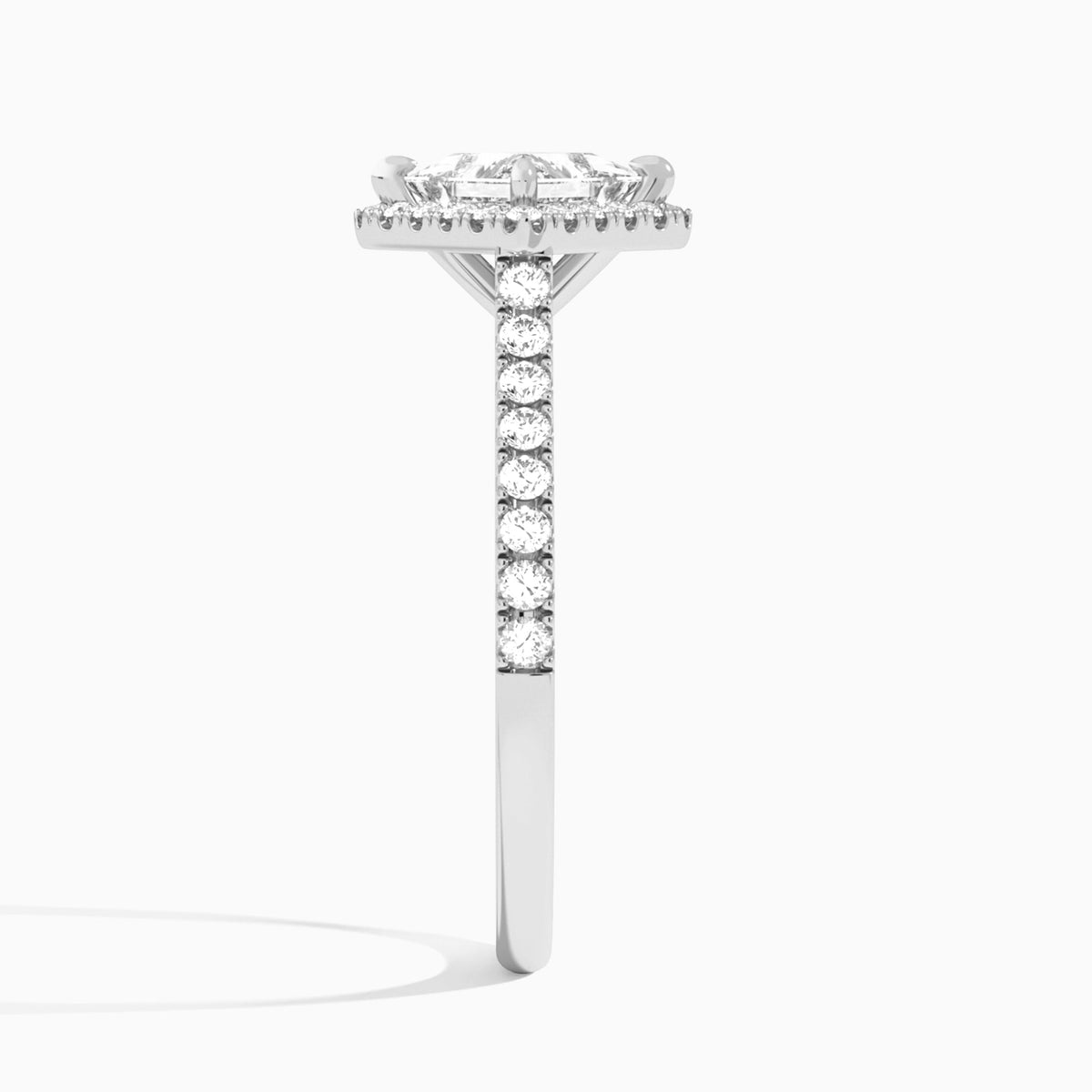 Princess Amara Kite Set Halo Engagement Ring In 14K White Gold, Side View