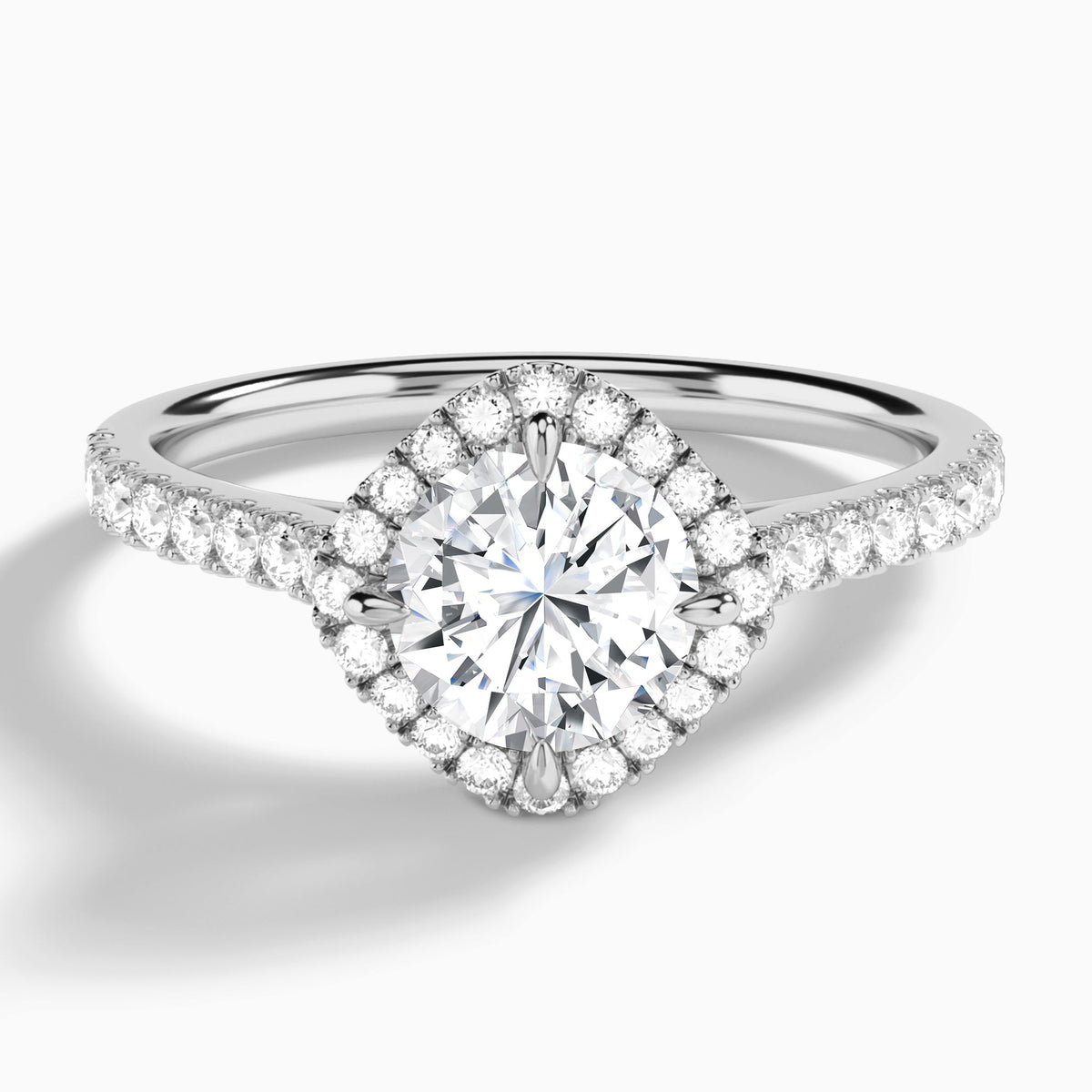 Round Amara Kite Set Halo Engagement Ring In 14K White Gold - Lucenjuri