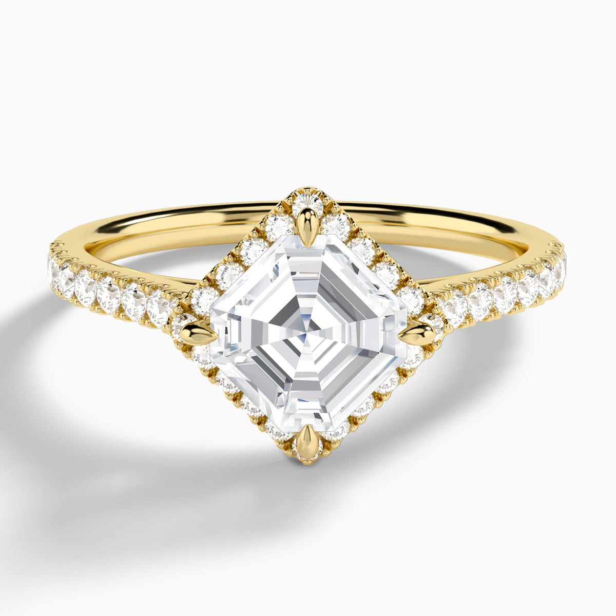 Asscher Amara Kite Set Halo Engagement Ring In 14K Yellow Gold - Lucenjuri