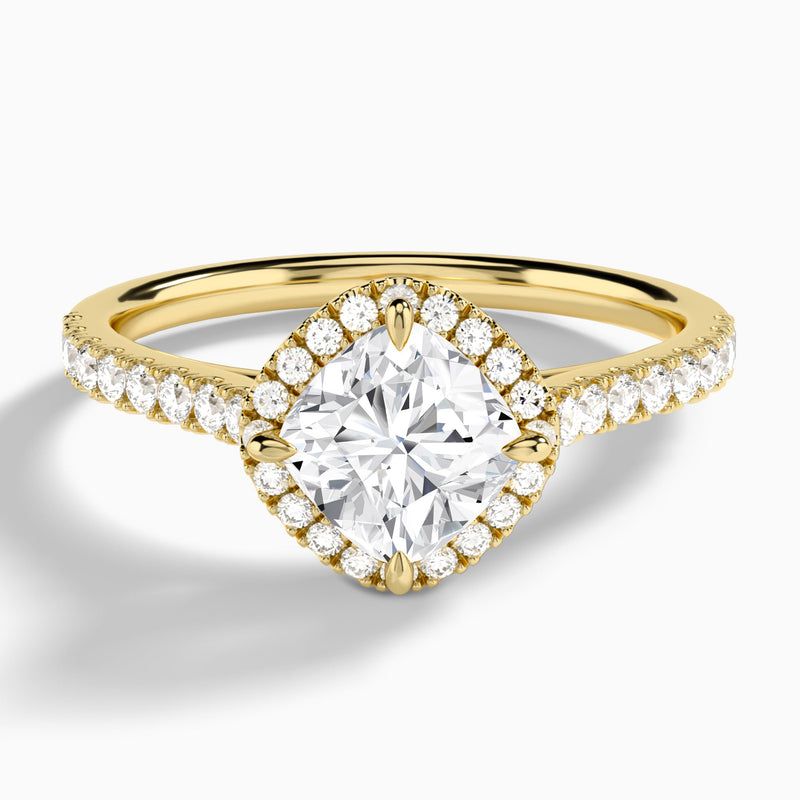 Cushion Amara Kite Set Halo Engagement Ring In 18K Yellow Gold - Lucenjuri