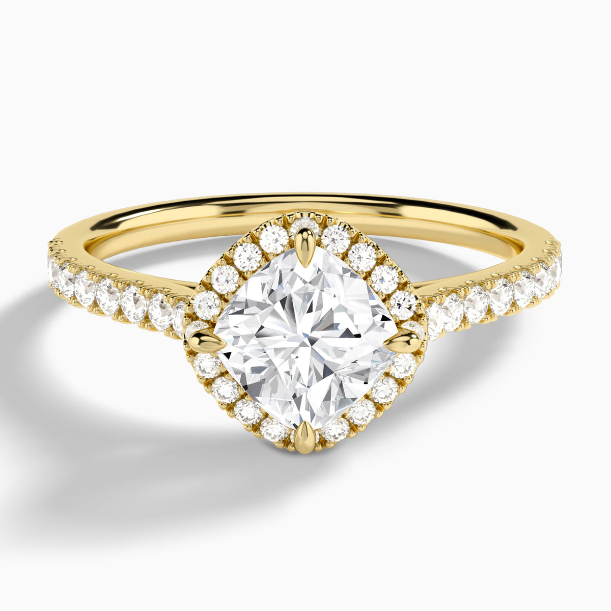 Cushion Amara Kite Set Halo Engagement Ring In 14K Yellow Gold - Lucenjuri