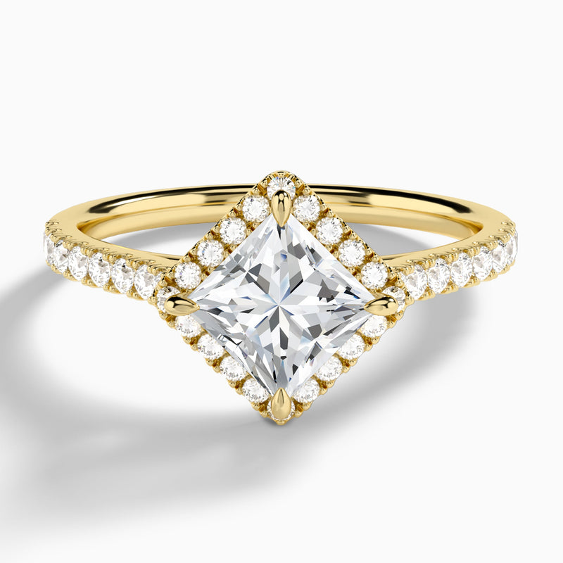 Princess Amara Kite Set Halo Engagement Ring In 14K Yellow Gold - Lucenjuri
