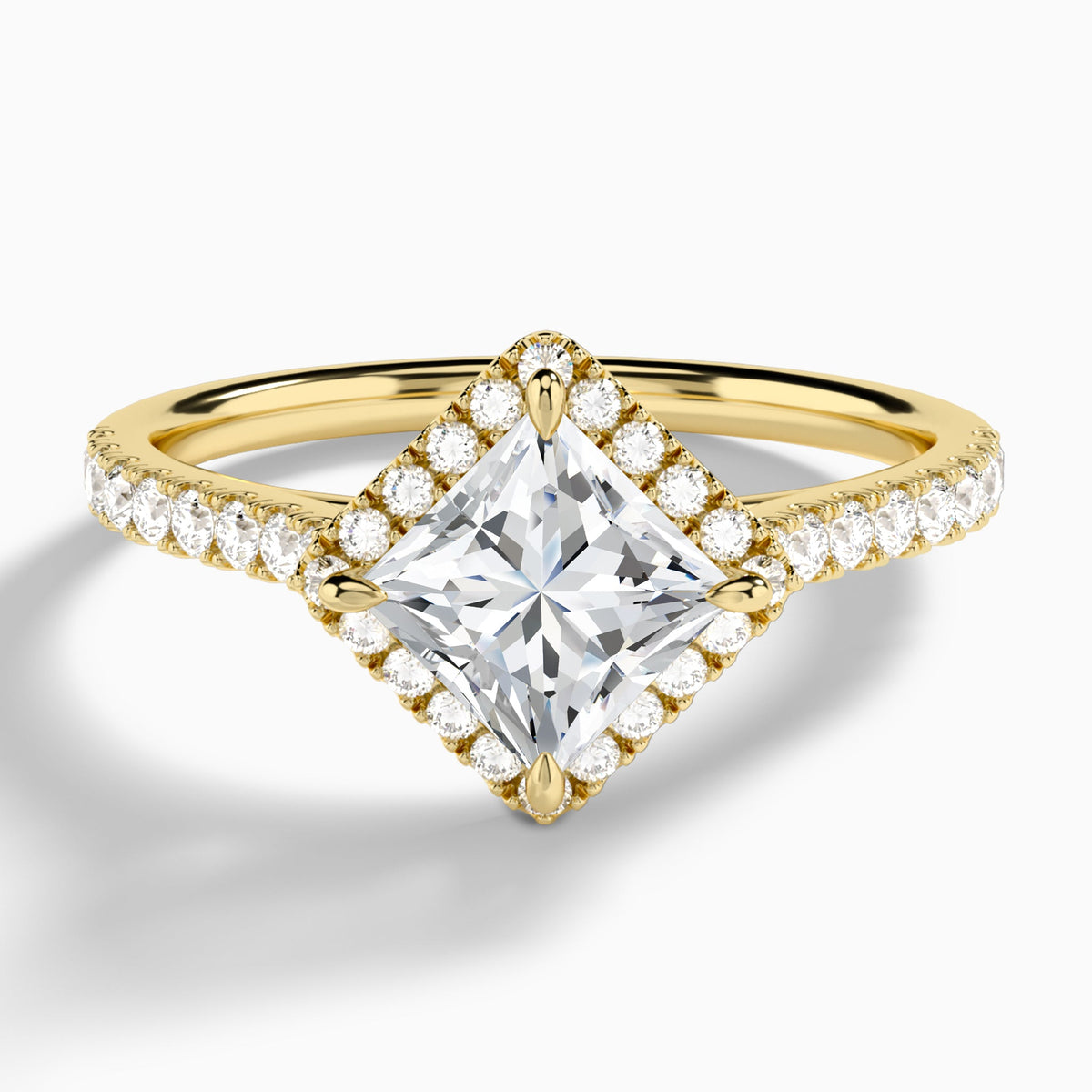 Princess Amara Kite Set Halo Engagement Ring In 14K Yellow Gold - Lucenjuri