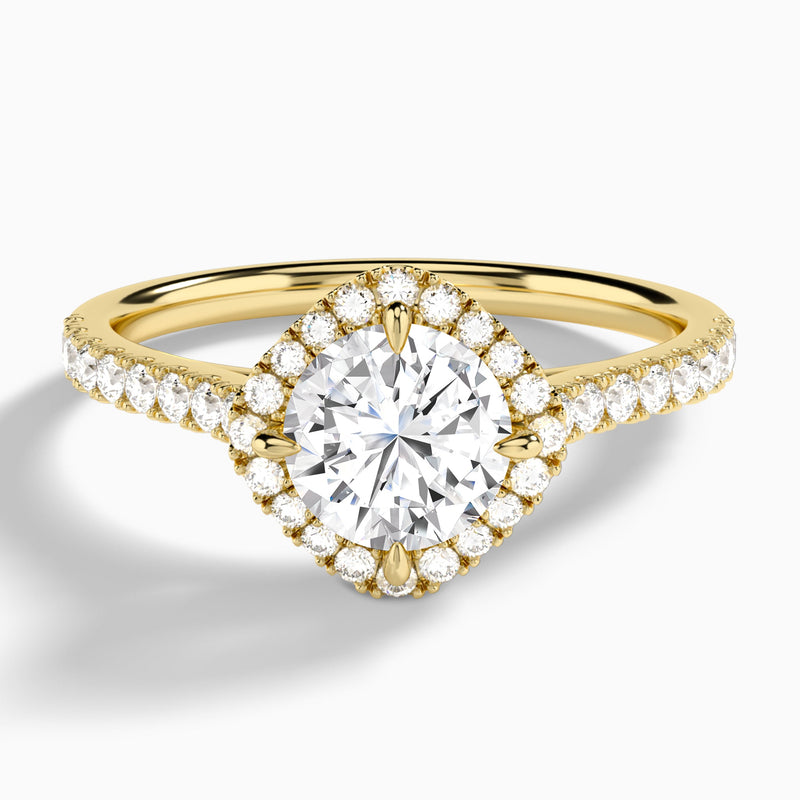 Round Amara Kite Set Halo Engagement Ring In 18K Yellow Gold - Lucenjuri