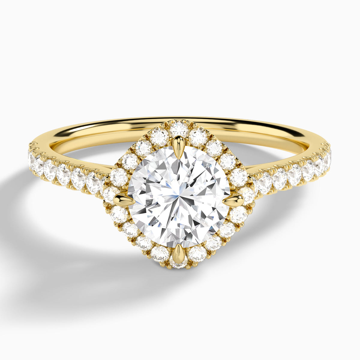 Round Amara Kite Set Halo Engagement Ring In 18K Yellow Gold - Lucenjuri