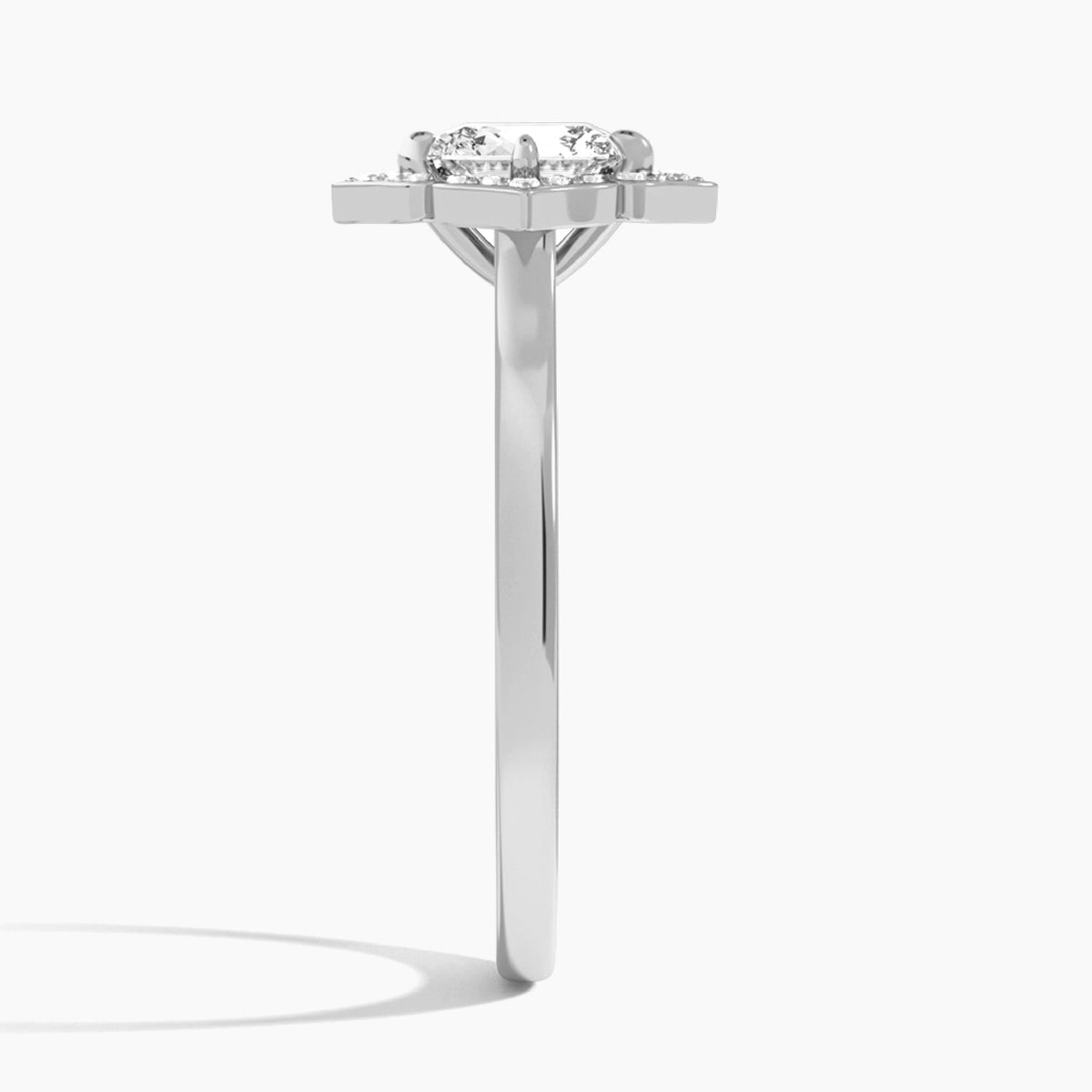 Cushion Compass Halo Lab Grown Diamond Engagement Ring In Platinum, Side View