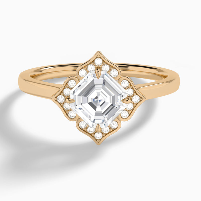 Asscher Compass Halo Lab Grown Diamond Engagement Ring In 14K Rose Gold - Lucenjuri