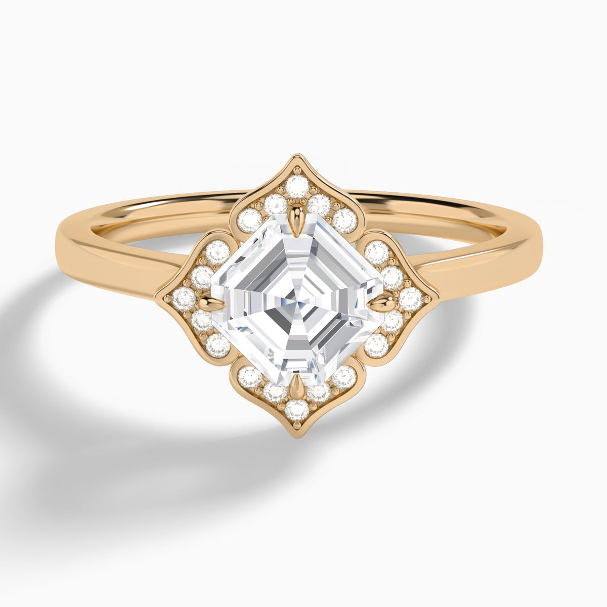 Asscher Compass Halo Lab Grown Diamond Engagement Ring In 14K Rose Gold - Lucenjuri