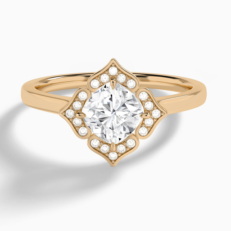Cushion Compass Halo Lab Grown Diamond Engagement Ring In 14K Rose Gold - Lucenjuri