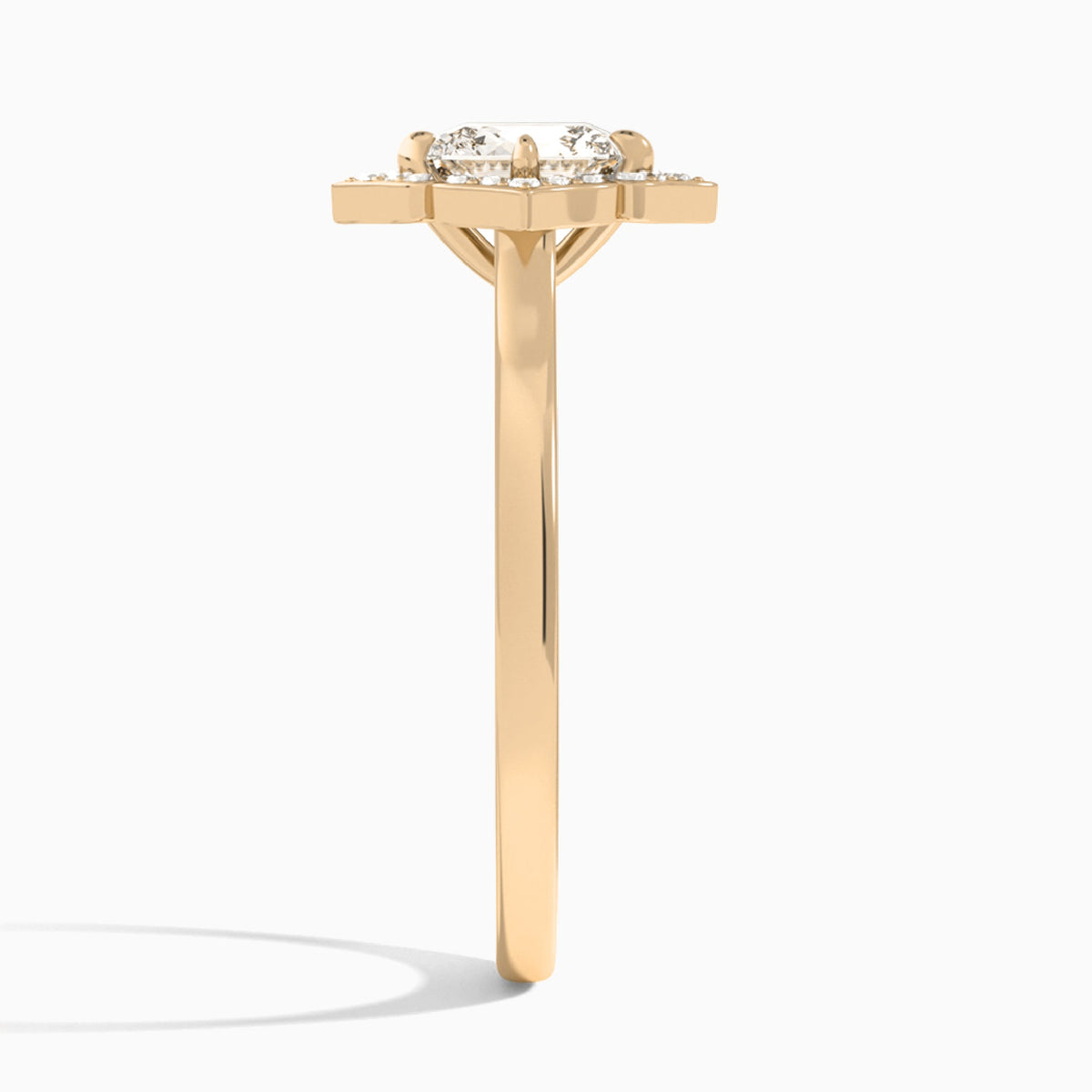 Cushion Compass Halo Lab Grown Diamond Engagement Ring In 14K Rose Gold, Side View