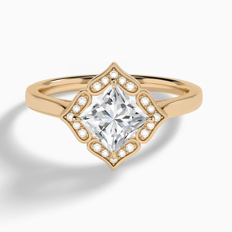 Princess Compass Halo Lab Grown Diamond Engagement Ring In 14K Rose Gold - Lucenjuri