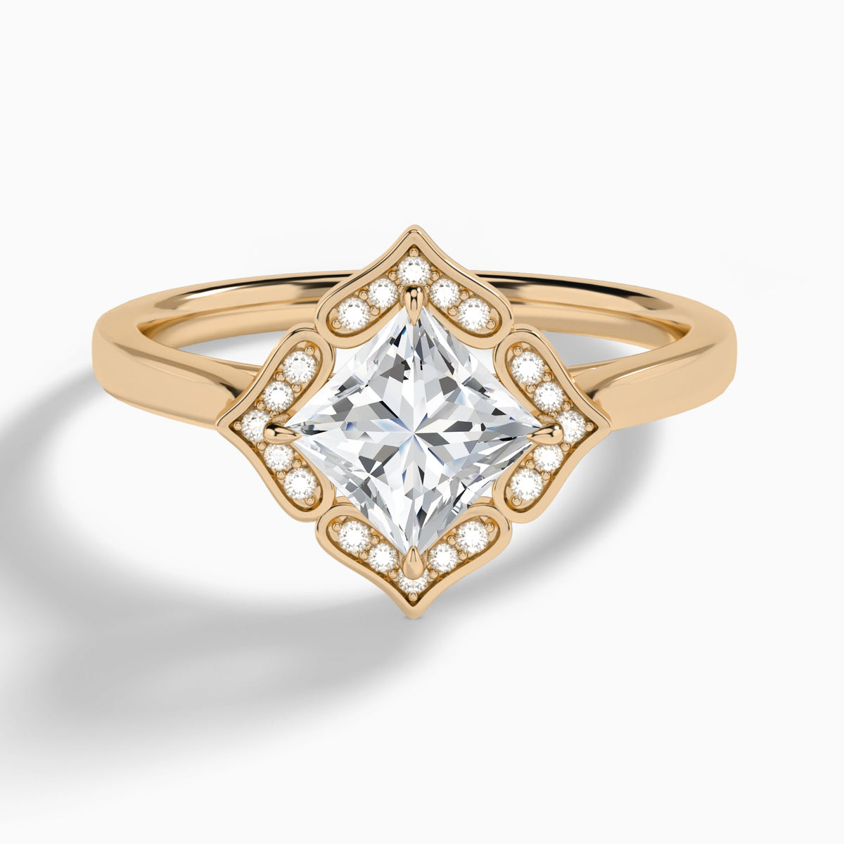 Princess Compass Halo Lab Grown Diamond Engagement Ring In 14K Rose Gold - Lucenjuri