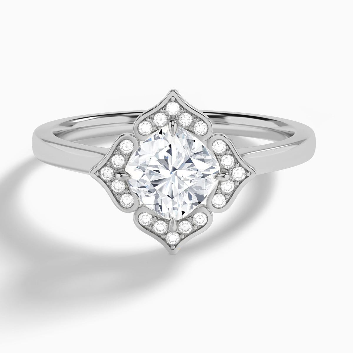 Cushion Compass Halo Lab Grown Diamond Engagement Ring In 18K White Gold - Lucenjuri