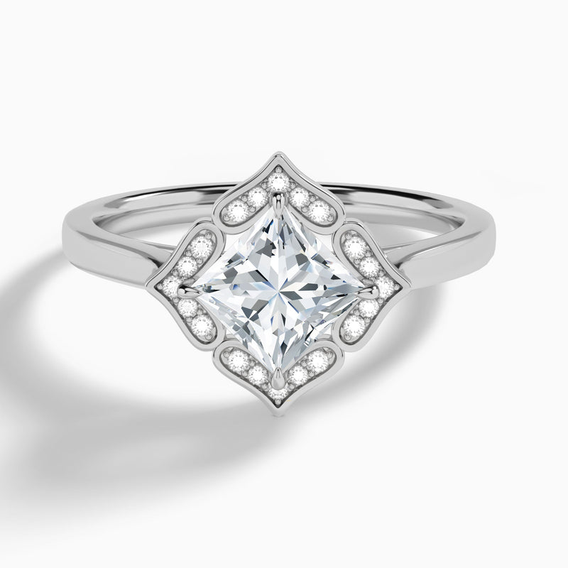 Princess Compass Halo Lab Grown Diamond Engagement Ring In 18K White Gold - Lucenjuri