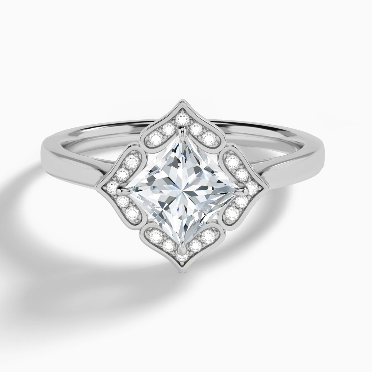 Princess Compass Halo Lab Grown Diamond Engagement Ring In 18K White Gold - Lucenjuri