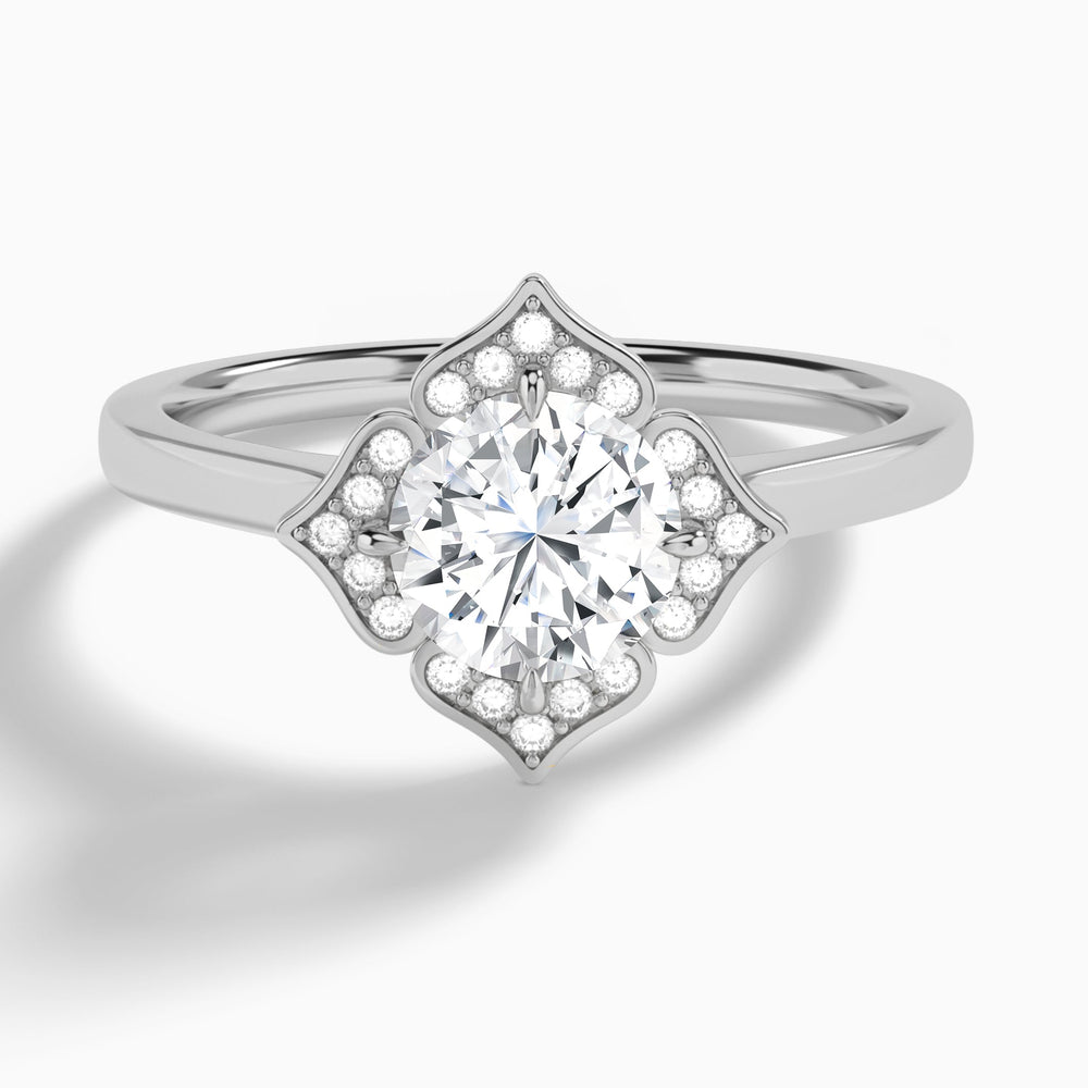 Round Compass Halo Lab Grown Diamond Engagement Ring In 14K White Gold - Lucenjuri