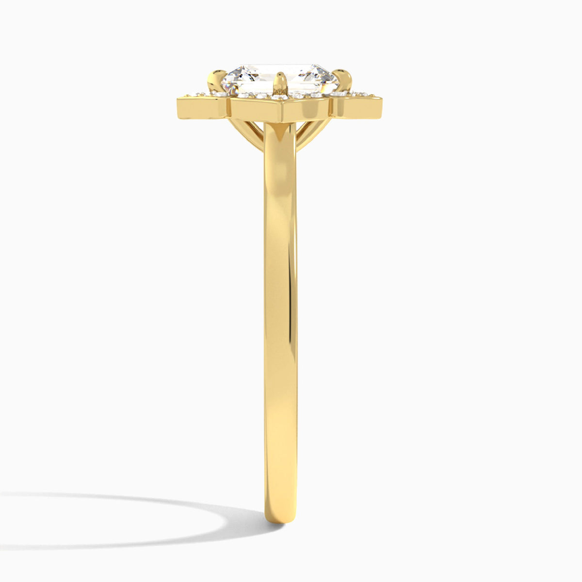 Asscher Compass Halo Lab Grown Diamond Engagement Ring In 14K Yellow Gold, Side View
