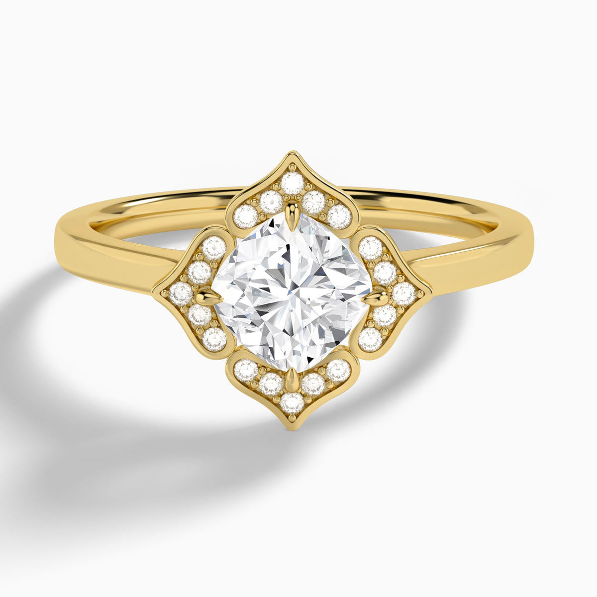 Cushion Compass Halo Lab Grown Diamond Engagement Ring In 14K Yellow Gold - Lucenjuri
