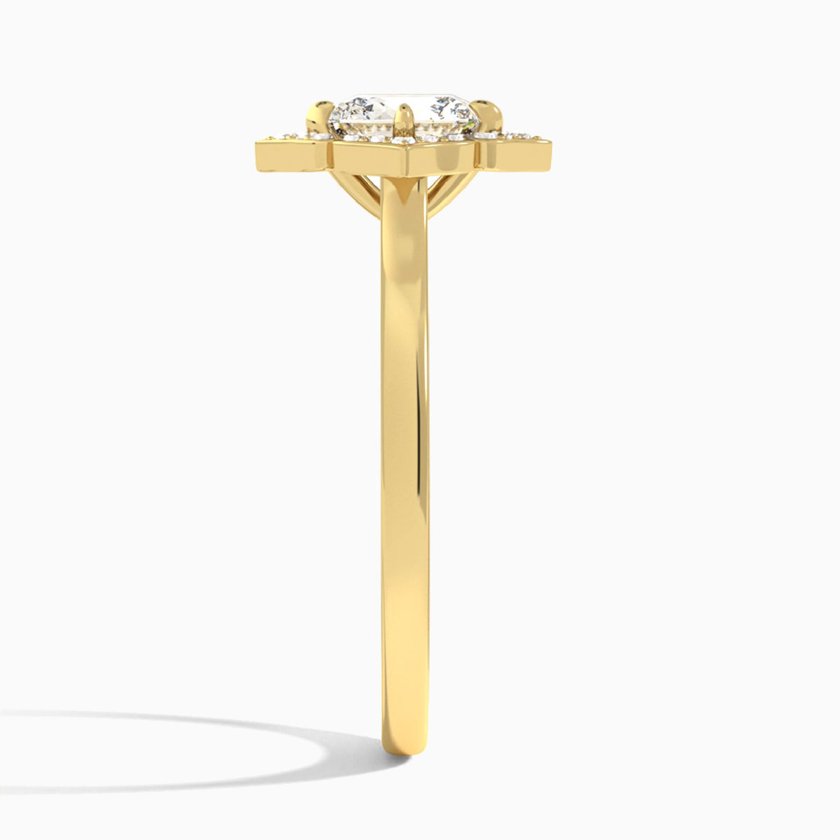 Cushion Compass Halo Lab Grown Diamond Engagement Ring In 14K Yellow Gold, Side View