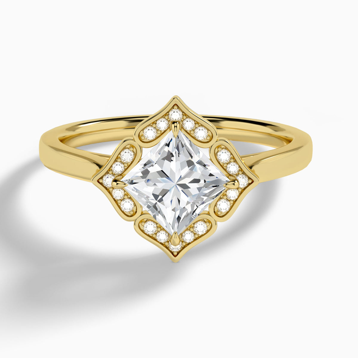 Princess Compass Halo Lab Grown Diamond Engagement Ring In 18K Yellow Gold - Lucenjuri