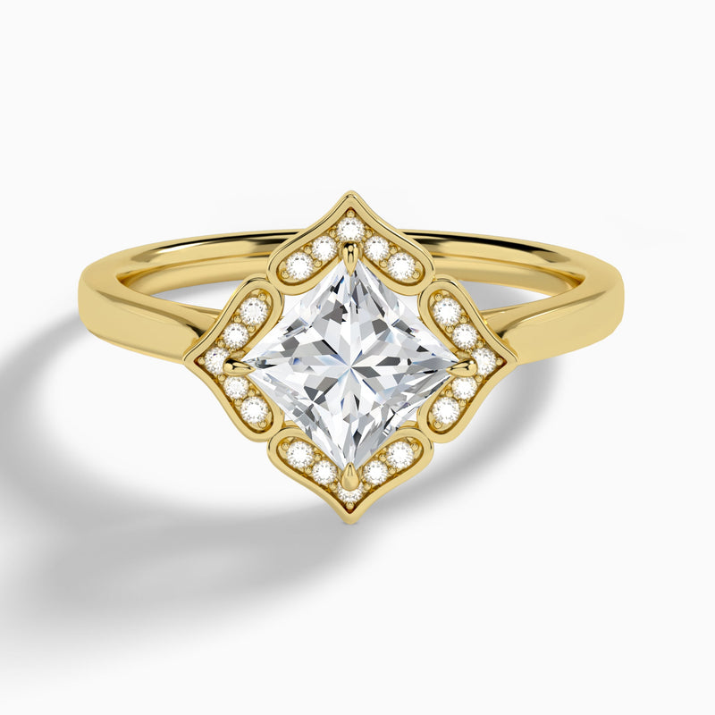 Princess Compass Halo Lab Grown Diamond Engagement Ring In 14K Yellow Gold - Lucenjuri