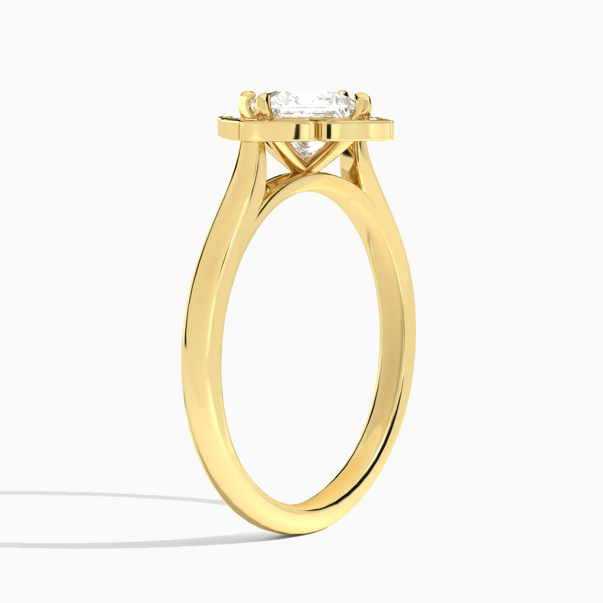 Princess Compass Halo Lab Grown Diamond Engagement Ring In 18K Yellow Gold, Angle View