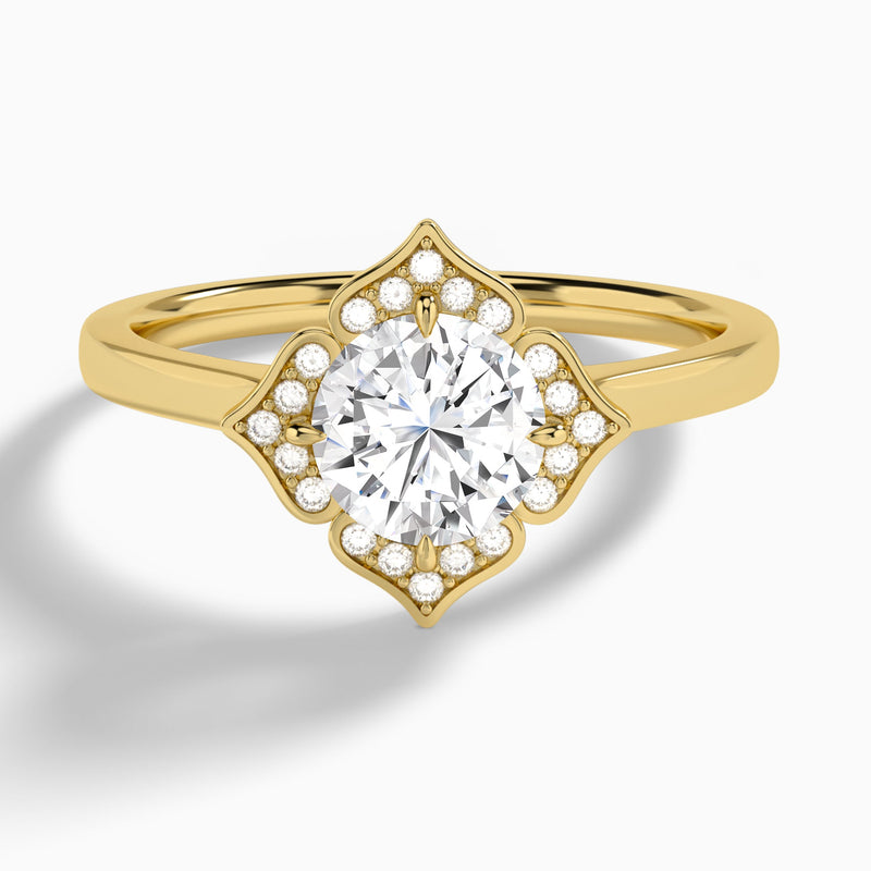 Round Compass Halo Lab Grown Diamond Engagement Ring In 14K Yellow Gold - Lucenjuri