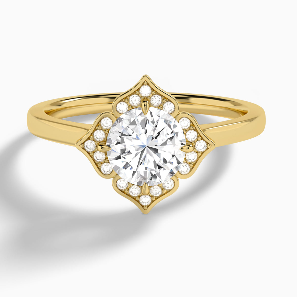 Round Compass Halo Lab Grown Diamond Engagement Ring In 18K Yellow Gold - Lucenjuri