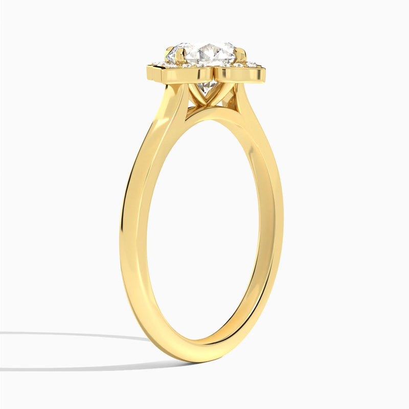 Round Compass Halo Lab Grown Diamond Engagement Ring In 14K Yellow Gold, Angle View