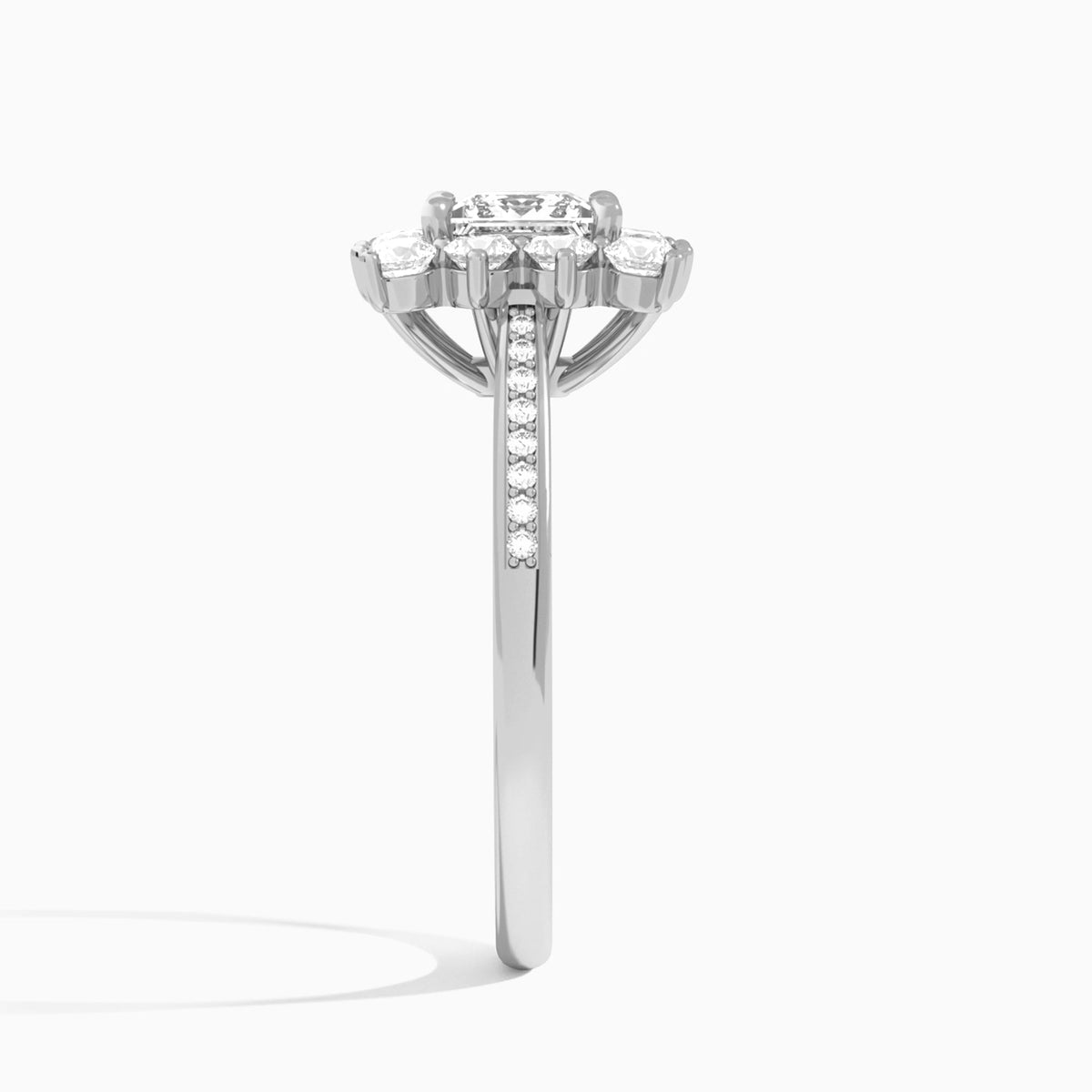 Princess Celestia Halo Engagement Diamond Ring In Platinum, Side View