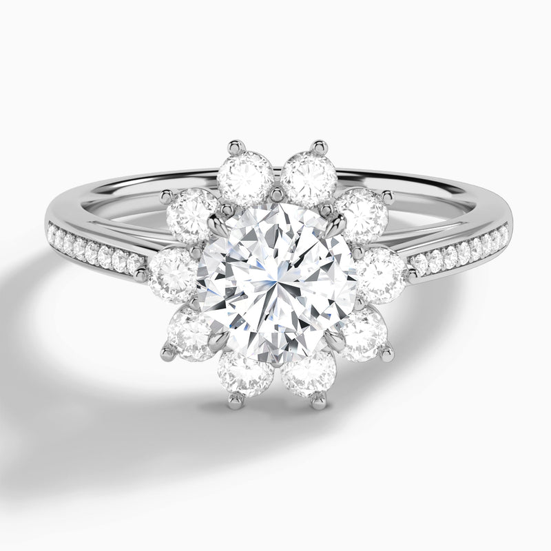 Round Celestia Halo Engagement Diamond Ring In Platinum - Lucenjuri