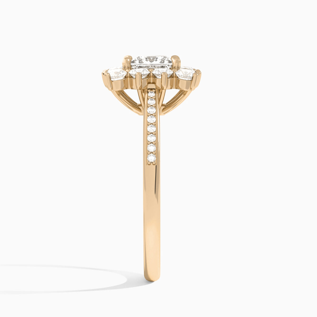 Princess Celestia Halo Engagement Diamond Ring In 14K Rose Gold, Side View