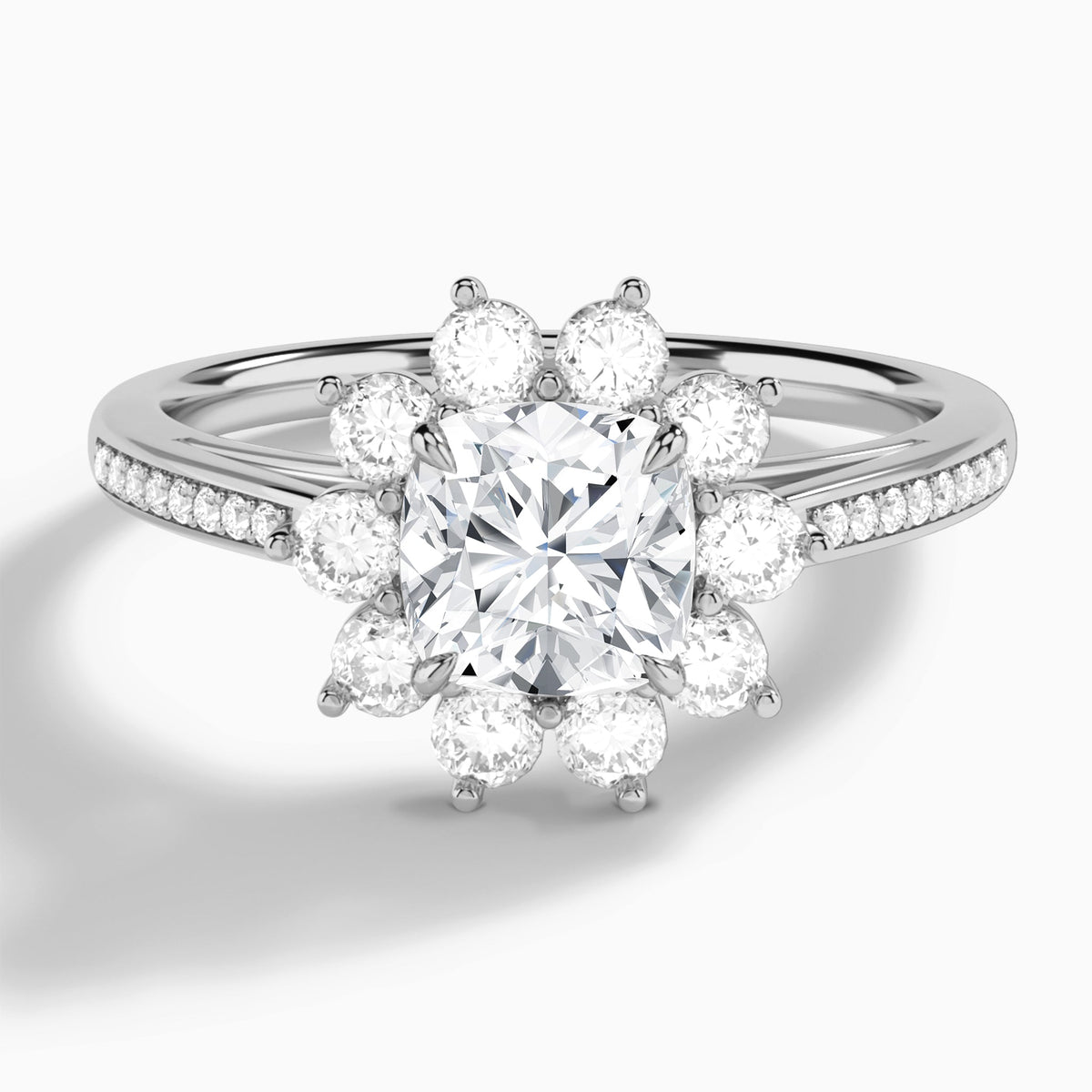 Cushion Celestia Halo Engagement Diamond Ring In 18K White Gold - Lucenjuri