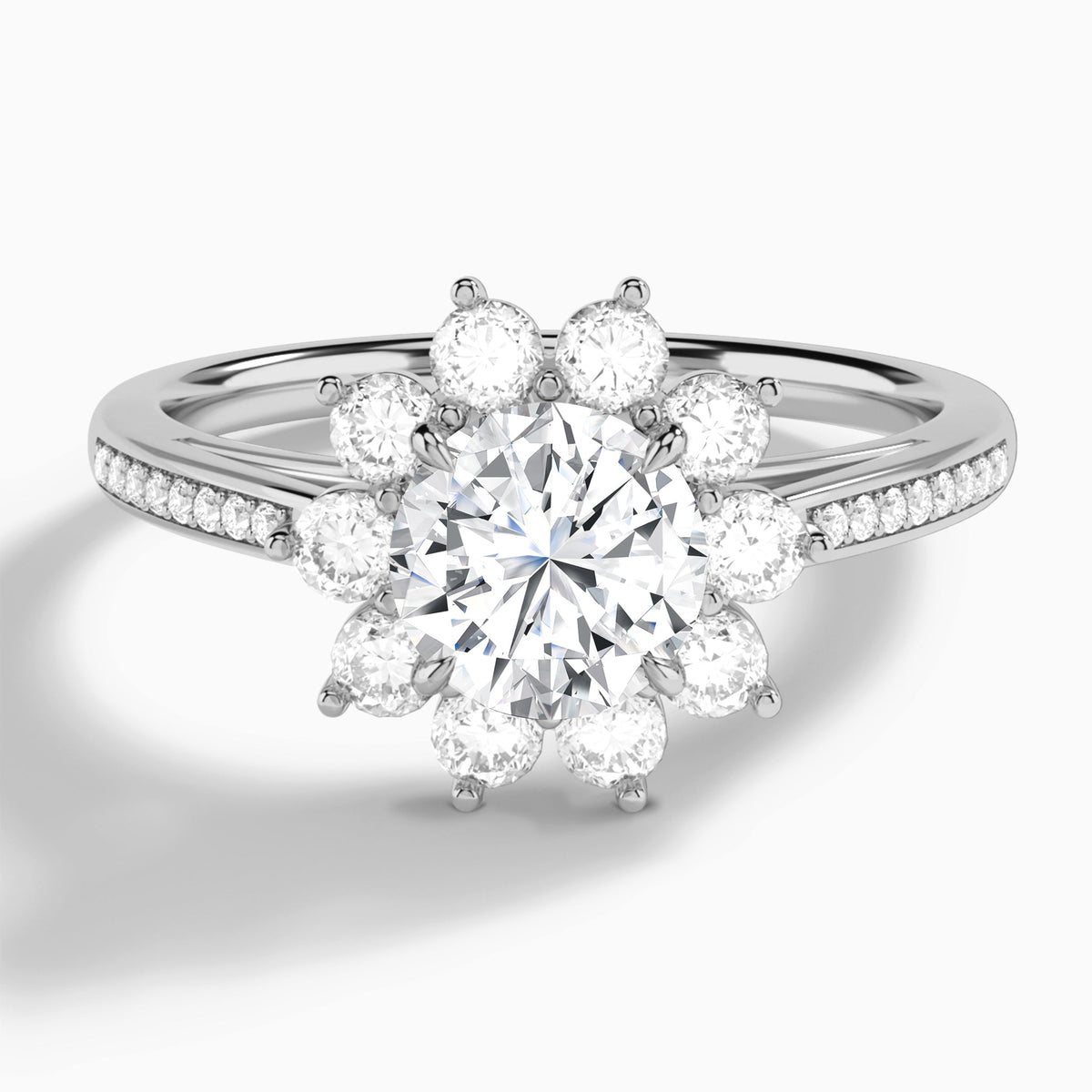 Round Celestia Halo Engagement Diamond Ring In 18K White Gold - Lucenjuri