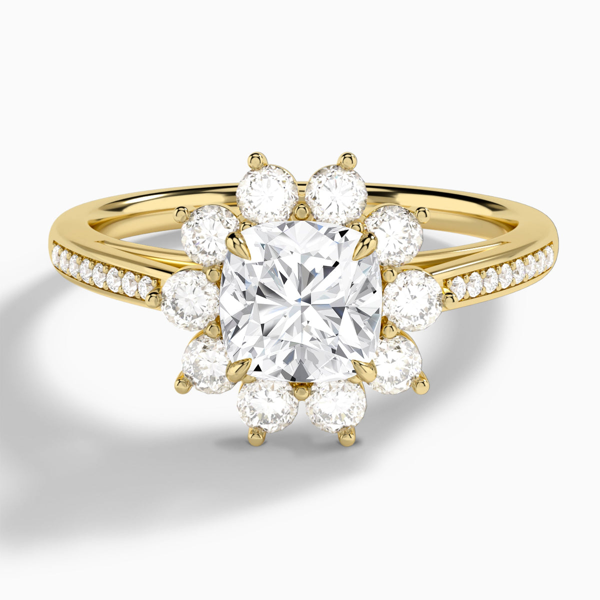 Cushion Celestia Halo Engagement Diamond Ring In 14K Yellow Gold - Lucenjuri