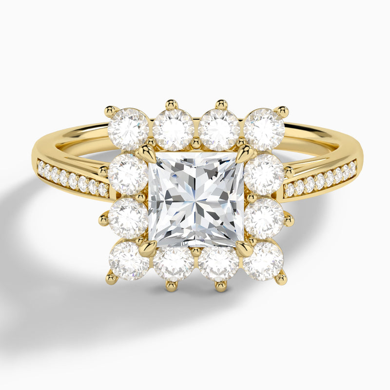 Princess Celestia Halo Engagement Diamond Ring In 14K Yellow Gold - Lucenjuri