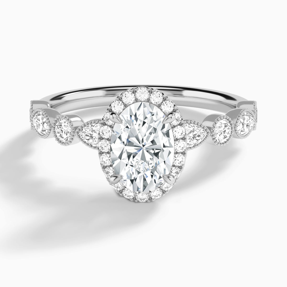 Oval Honoria Halo Lab Grown Diamond Engagement Ring In Platinum - Lucenjuri