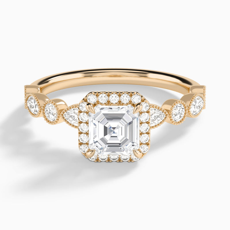 Asscher Honoria Halo Lab Grown Diamond Engagement Ring In 14K Rose Gold - Lucenjuri