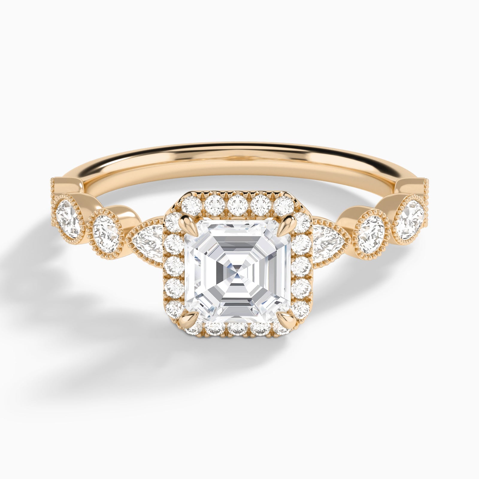 Asscher Honoria Halo Lab Grown Diamond Engagement Ring In 14K Rose Gold - Lucenjuri