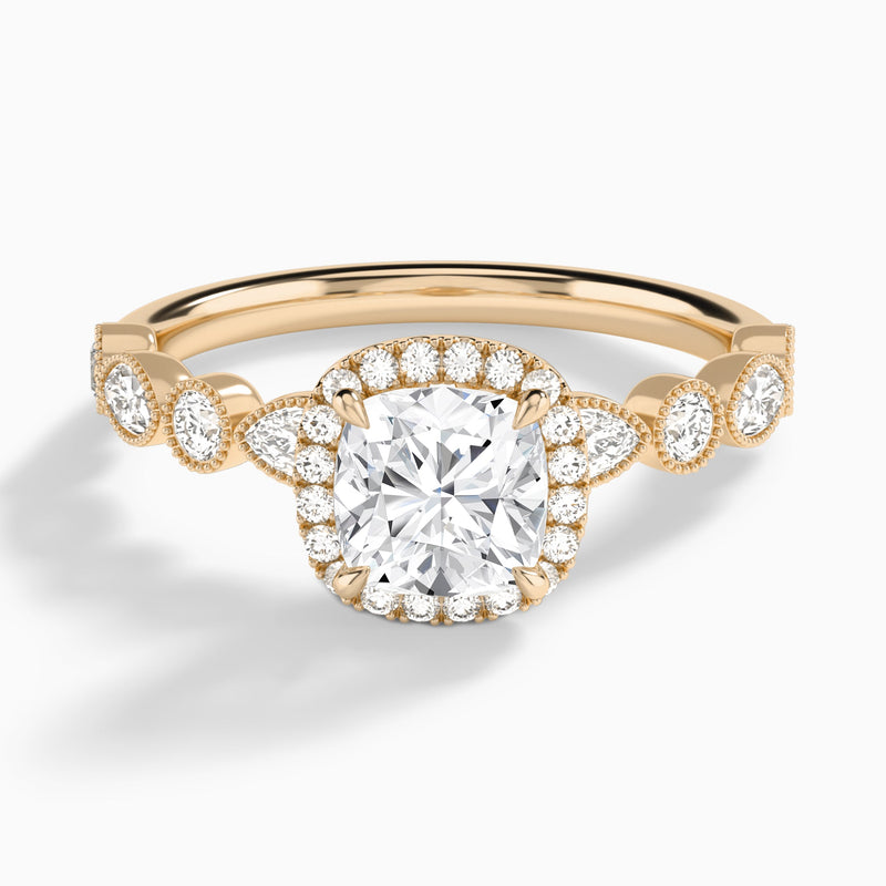 Cushion Honoria Halo Lab Grown Diamond Engagement Ring In 14K Rose Gold - Lucenjuri