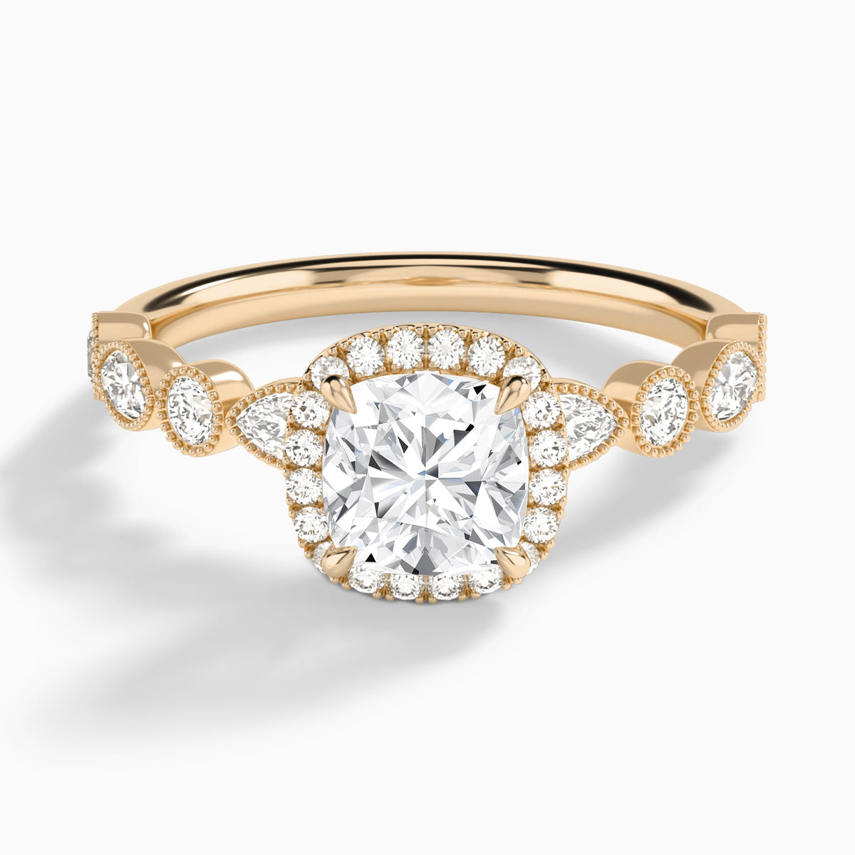 Cushion Honoria Halo Lab Grown Diamond Engagement Ring In 14K Rose Gold - Lucenjuri