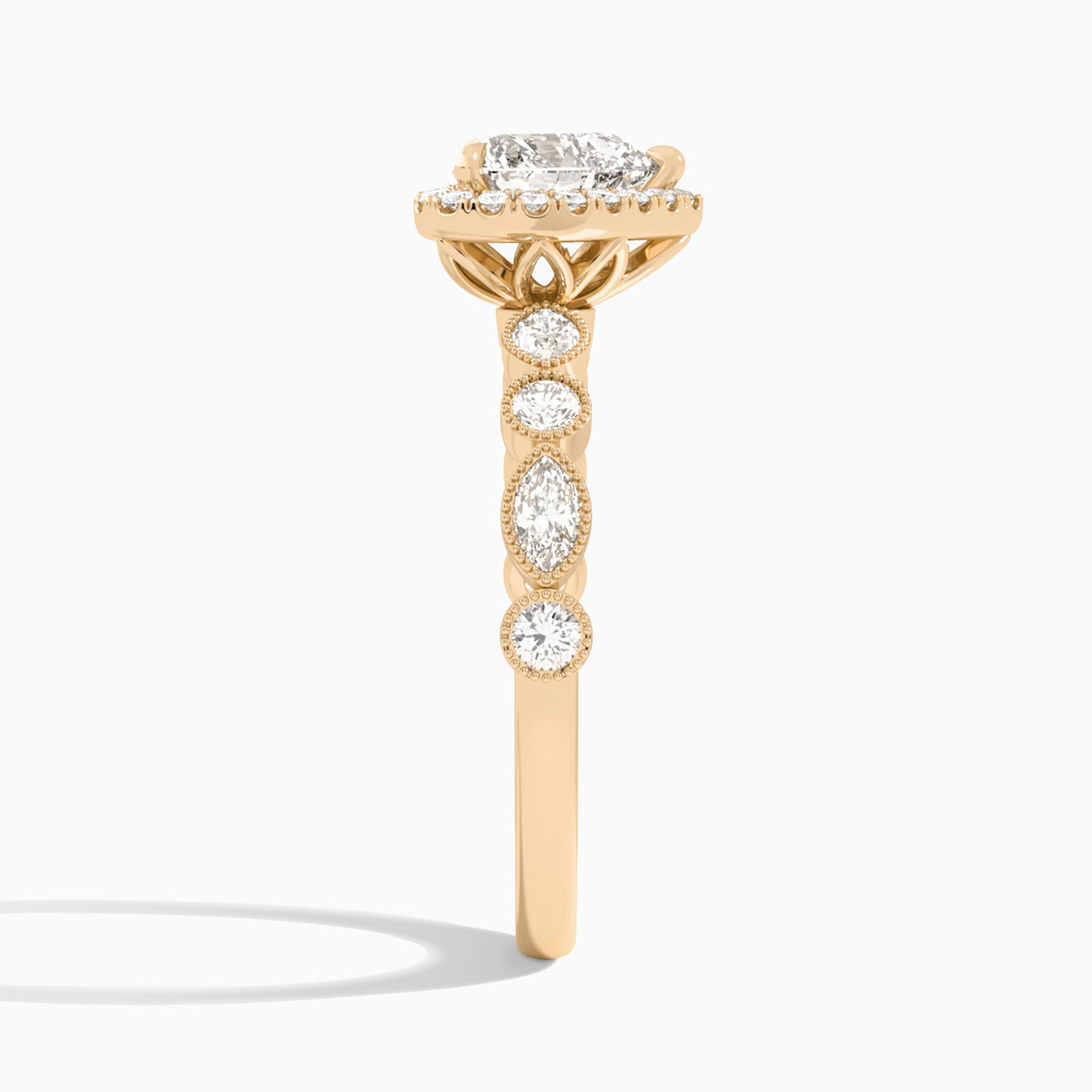 Heart Honoria Halo Lab Grown Diamond Engagement Ring In 14K Rose Gold, Side View