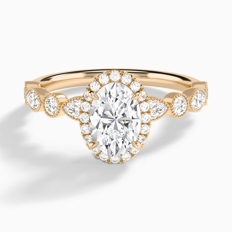 Oval Honoria Halo Lab Grown Diamond Engagement Ring In 14K Rose Gold - Lucenjuri